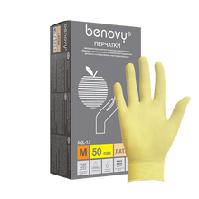 Изображение товара «Перчатки латек L Benovy текстур неопуд  н/стер  ЖЕЛТЫЕ пара. N50»