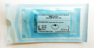 Изображение товара «Шелк черный плетеный нить АХИ 3/0(2) дл 75см, игла режущая 25мм, 1/2 шт. N1»