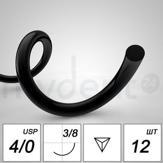 Изображение товара «Полиамид NA 4/0 mono RR 19mm, игла 3/8, 75см черная нейлон шт.N12»