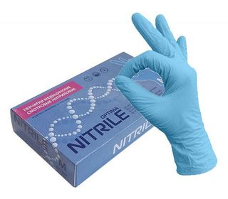 Изображение товара «Перчатки нитрил M ГОЛУБЫЕ Nitrile optima текстур неопуд  н/стер пара. N50»